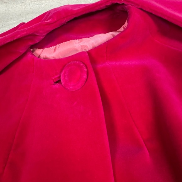 Vintage 60s retro Sport Ease Fashions Hot Pink Velvet Bow Neck swing coat 50s - Picture 12 of 13